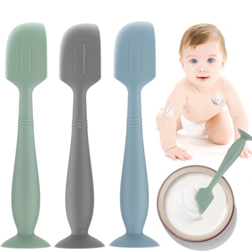 3Pack Baby Diaper Cream Spatula, Soft Silicone Diaper Cream Applicator, Butt Paste Spatula - Large Size (Green/Gray/Blue)