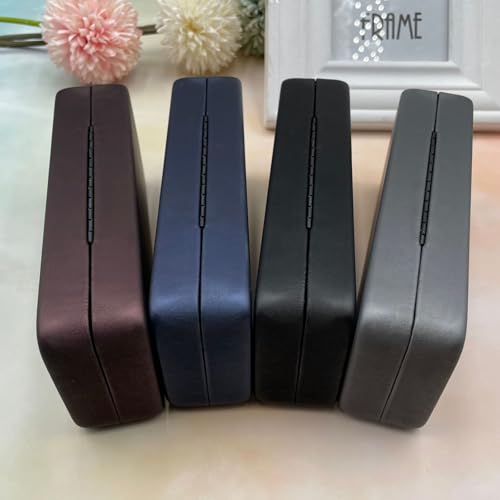 Image of 2 Pcs Hard Shell Eyeglasses Case, PU Leather Unisex Hard Glasses Case (brown)