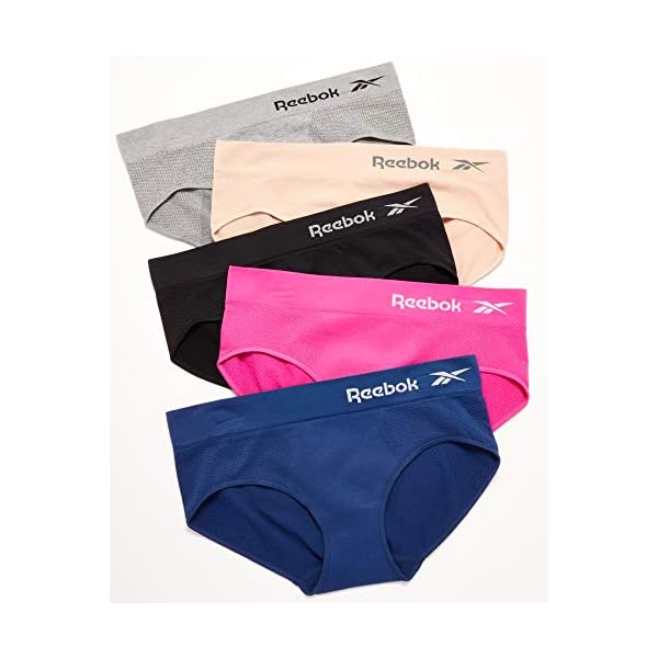 Reebok-Womens-Underwear-Seamless-Hipster-Briefs-5-Pack Reebok Women's Underwear – Seamless Hipster Briefs (5 Pack), Size Medium, Grey Light/Rose/Hot Pink/Black/Blue