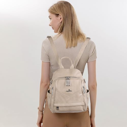 Image of Angel Kiss Small Backpack Purse for Women,Soft Vegan Leather Roomy Backpacks,Designer Ladies Shoulder Backpack Fashion Handbag with Removable Strap,Apricot