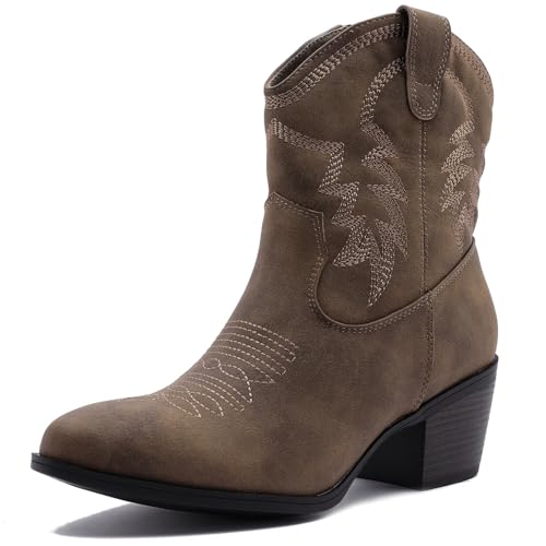 Image of GLOBALWIN Women's Brown Cowgirl Boots Ankle Booties