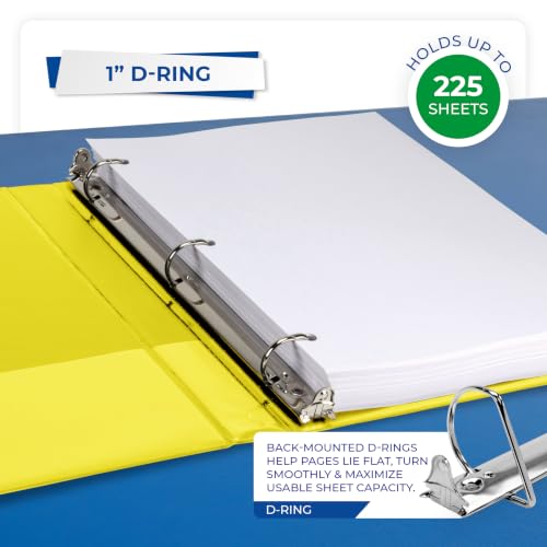 Image of Samsill Durable 1 inch 3 Ring Binder, D Ring Binder, 100% Recycled Chipboard, Yellow, 12 Pack