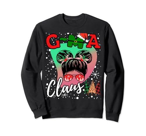 Funny Messy Bun Christmas Gma G-MA Claus Women Leopard Plaid Felpa