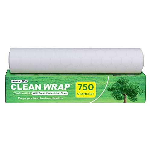 CLEAN WRAP 2-in-1 Paper & Aluminium Foil (750 Grams Net) for Food...