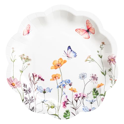 24Pcs Wildflower Scalloped Paper Plates 7" Floral Party Dessert Plate