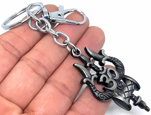 Image of Aura Lord Shiva Shankar Bholenath Mahadev Damru Om Trishul Keychain For Men Women Boys Girls Shivratri Husband Wife Metal Hook Keychain
