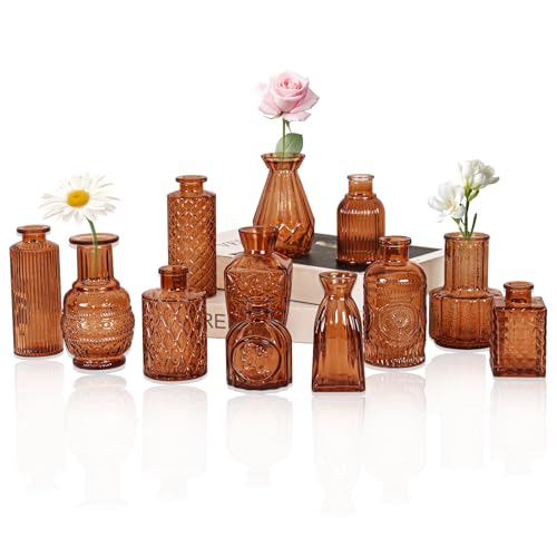 Set of 12 Glass Bud Vase Set, Small Vintage Clear Flower Vase Centerpieces for Table...