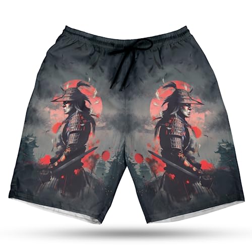 Men's Japanese Samurai Swim Trunks - Japanese Warrior Quick-Dry Hawaiian Swim Shorts for Men Series 17