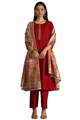 Tessuto: Seta Soch Completo da donna in seta tessuto con Zari, Rosso, L