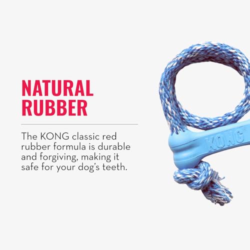 KONG – Puppy Goodie Bone mit Seil – Kautschuk zur Zahnungshilfe, Hundespielzeug zur Zahnreinigung (Farbvar.) – Für Sehr Kleine Welpen