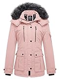 wantdo Women's Quilted Winter Coat Warm Puffer Jacket Thicken Parka with Removable Hood Pink Small