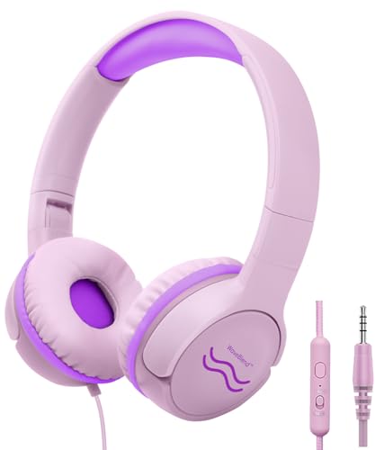 WaveBlend Kids Headphones with Cord - Wired Headphones for Kids, 85/94dB Volume Limited for Safe Listening, Comfortable & Durable, 3.6mm Jack for School, Tablet, Travel, PinkPurple