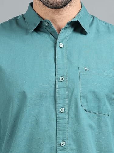 Image of Men Slim Fit Solid Spread Collar Casual Shirt