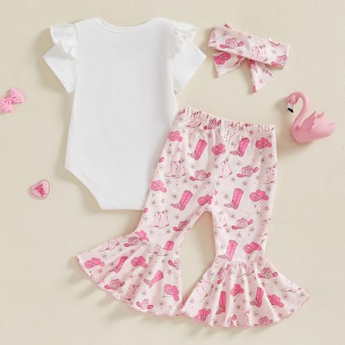 Western Baby Girl Summer Clothes In My Cowgirl Era Romper Bell Bottom Flare Pants Set 3Pcs Infant Cowgirl Outfits3