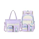 Conjunto de Mochila e Bolsa Tote, Nylon, Múltiplos Compartimentos, para Notebook 15,6 Polegadas (Roxo)