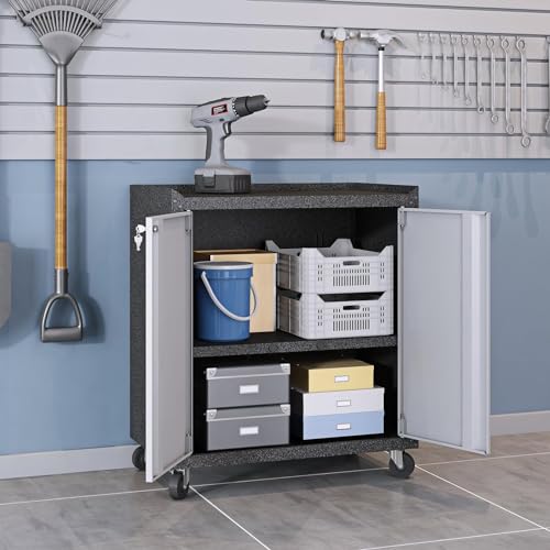 Image of Manhattan Comfort Fortress Collection Modern Designed Mobile Storage Garage Cabinet Great For Tools and Supplies, Stainless Steel