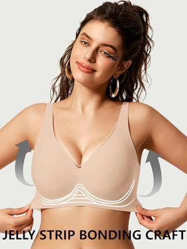 COCOMARTS Jelly Bras for Women No Underwire Seamless Push Up Comfortable Tshirt Everyday Deep V Bra with Support and Lift Nude 3X-Large — view 2