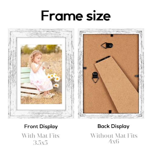 Image of 4x6 Picture Frame Set of 6 with Shatter-Resistant HD Plexiglass - Use as 3.5x5 Frame with Mat or Display 4x6 Photo Without Mat - Thin Border Picture Frames for Tabletop Display