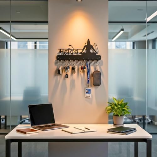 Image of Ventuos Metal Wall Mounted Key Holder with 6 Hooks, Mahadev Design, Key Organizer for Home Office Bedroom Entryway