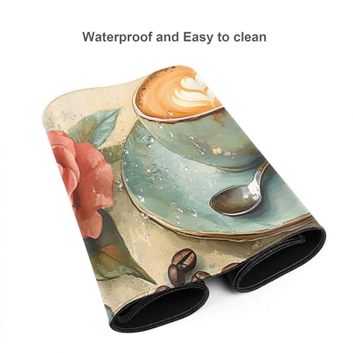 Image of Retro Rose Coffee Extended Gaming Mouse Pad, with Stitched Edges Large Mouse Pad Desk Protector, Rubber Base Mousepad Keyboard Mouses Mat for Work Game Office Home- 32 inch X 12 inch Inch,E843