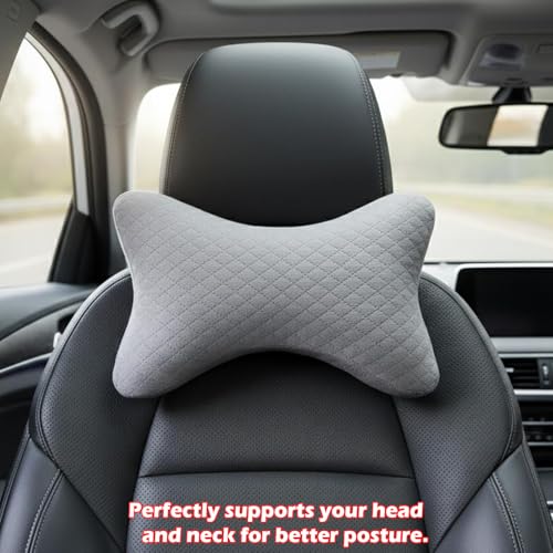 Image of Velvet Soft car Neck Pillow for Travel, Travel Rest Pillow Car Pillow Rest Cushion Support & Shoulder for Long Driving Made /Cushion Set of Pillows Compatible with All Cars - Pack of 2 Pieces (Grey)