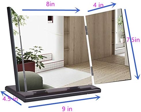KEDLAN Glass Makeup Mirror Foldable Desktop Vanity Mirror with Adjustable Angle Panel Vanity Mirror Brown