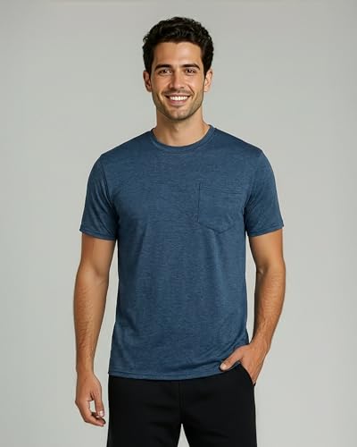 Image of Real Essentials 4 Pack: Men's Dry-Fit Short Sleeve Pocket Crew Performance Athletic T-Shirt (Available in Big & Tall)