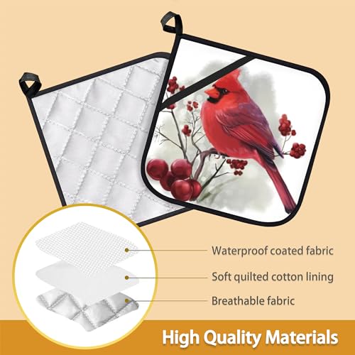 Larkverk LSB-GRD-01 Christmas Cardinal Bird Pot Holder Set Of 2,Heat Resistant Potholders Oven Hot Pads thumb #2