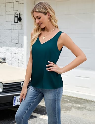 Image of JTD Womens Silk Satin Tank Tops V Neck Dressy Casual Sleeveless Blouses Cami Camisole Summer Basic Tank Shirt