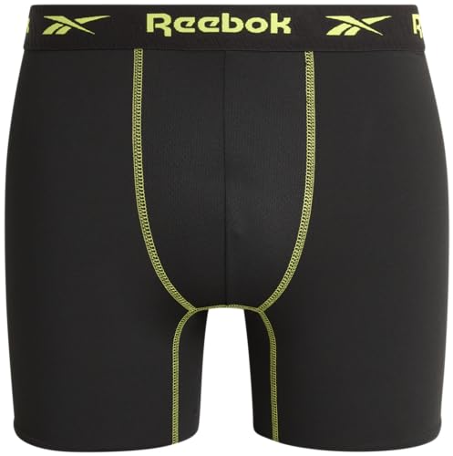 Rebook Men's Underwear - 4 Pack Breathable Performance Mens Boxer Briefs - Moisture Wicking Active Mens Underwear Pack S-4XL, Size Large, Black/Black Contrast Stitch3