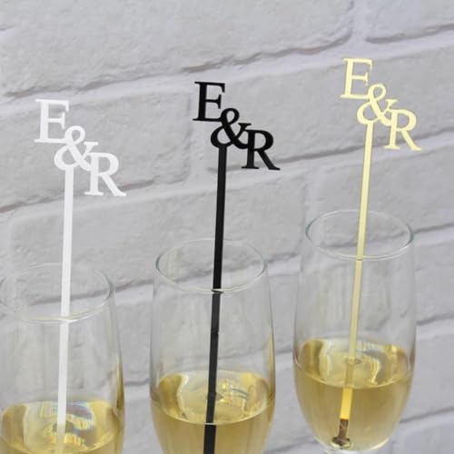 Personalized Drink Stirrers Wedding Cocktail Sticks Custom Drink Agitators Glass Wine Charms Swizzle Decorations (100Psc)