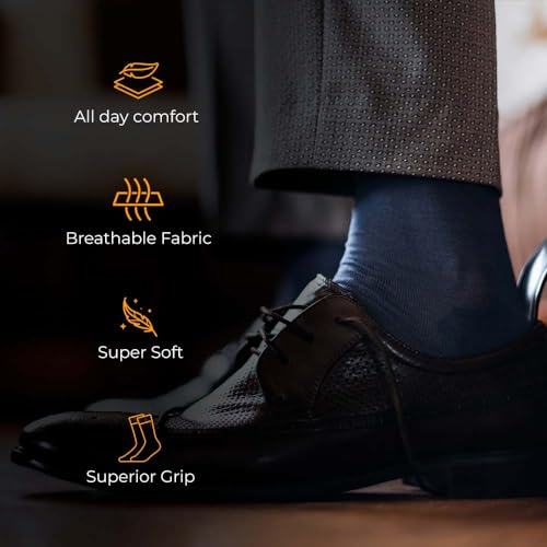 ZIBELL Men's Formal Dress Cotton Blend Solid Color Crew Full Length Lightweight Reusable Washable Casual Wear Business Socks4