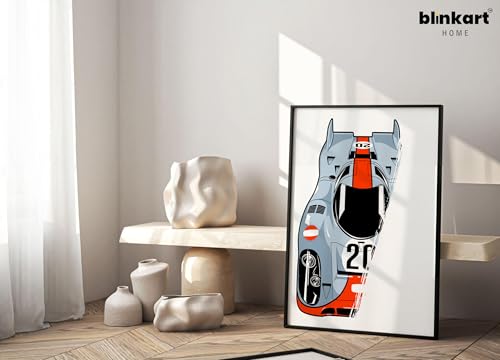 Image of BLINKART Ford Mustang GT Le Mans CarFramed Posters Gift Items Boys Room Wall Decoration Bedroom Office Studio Synthetic Wood Frame & Acrylic Glass Ready to Hang - 18x12 Inch, (A4 Size) - CAR-006