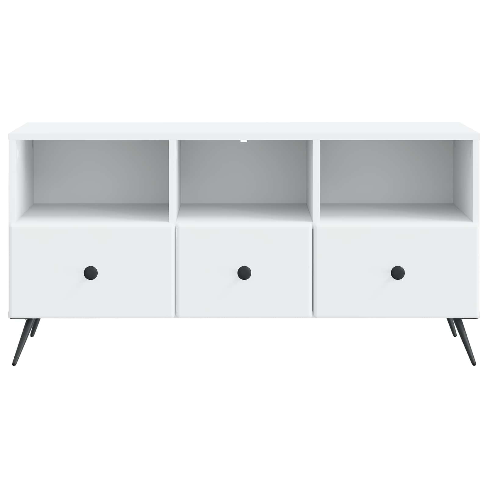 Mobile TV con cassetti, in legno bianco, 102 x 34,5 x 50 cm, credenza per soggiorno, camera da letto, con gestione dei cavi e ripiano versatile per gaming, angolo e stoccaggio