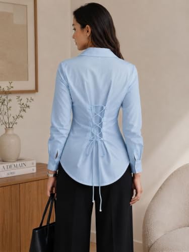 Image of OOMPH! Women's Cotton Solid Corset Style Shirt | Back Lace-Up Tie-Up Cinched Waist | Full Sleeve Button-Down Formal Office & Smart Casual Shirt