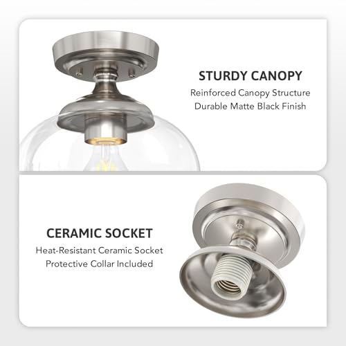 Image of VONLUCE Industrial Semi Flush Mount Ceiling Light, Brushed Nickel