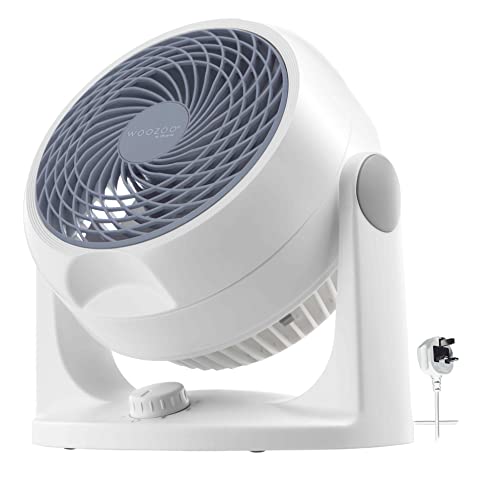 Iris Ohyama Woozoo Table Fan Covers Rooms up to 23m 6-Position Vertical Tilt Quiet 35dB Portable 3 Speed Settings Desk Fan For Bedroom & Office White PCF-HD18N
