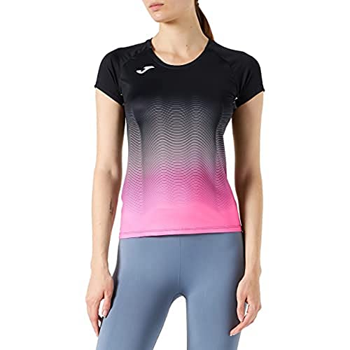 Joma Elite VII Camiseta running, Niñas, Negro-Rosa, 4XS-3XS