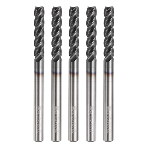 Image of HARFINGTON 5pcs Carbide Square Nose End Mill Bit 1 /8 inch Cut Dia 4 Flutes TiAlN Coated Milling Cutter for Hardened Steel Metal (1 /8 inch Shank 1 /2 inch Cut Length 1-1 /2 inch Long 45 Degree Helix)