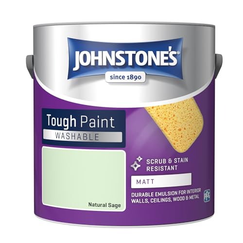 Johnstones - Washable Paint - Natural Sage - Matt Finish - Emulsion Paint - Highly Durable - Stain Resistant - Non Toxic & Low Odour - 12m2 Coverage per Litre - 2.5L- Pack of 1