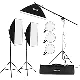 Andoer Photography Studio Softbox Lighting Kit Including 3pcs 45W Bi-Color 5500K Dimmable LED Lights 20 X 28inch Softbox 2m Light Stands Carry Bag for Photo Video Shoot