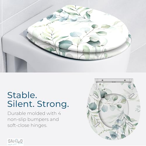 Image of Sanilo Wooden Toilet Seat with Quick Release & Soft Close [ROUND] - Decorative & Slow Close Molded Wood Seat - With One Click for Easy Installation & Cleaning - With Adjustable Fit (Eucalyptus)