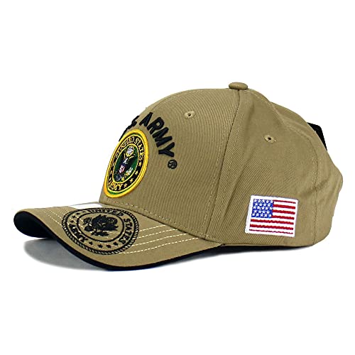 Jm Warriors Us Army Veteran Hat Army Military Official Licensed Adjustable Baseball Cap (Khaki Beige - Flag), One Size #TOP2