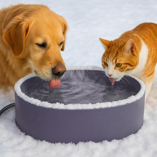 Pet Heated Bowl for Dog Cat Warming Water Bowl with Chew Resistant Power Cord Outdoor Waterproof Smart Uniform Heating for Small Animals Bird Chicken Rabbit Duck (108 fl oz Purple)