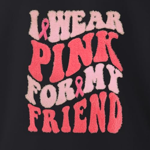 Wild Bobby Breast Cancer Awareness Trendy Fuzzy Pink Chenille Fabric Fluffy Patch Front and Back Zip Up Hoodie Sweatshirt2