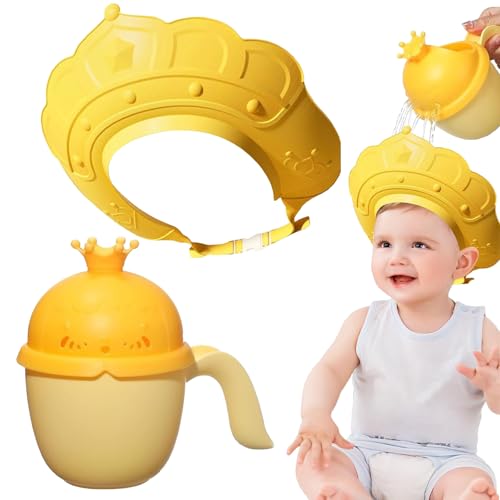 Ayudas para lavar el cabello para niños, jarra de baño para bebé, 2 piezas esenciales de baño para recién nacidos, incluyendo gorro ajustable para baby shower y taza de enjuague de baño para bebé,