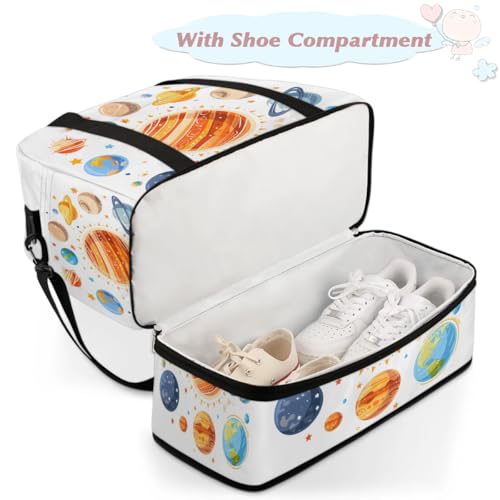 Travel Duffel Bags Cartoon Solar System Foldable Weekender Bags for Women with Shoes Compartment Waterproof & Tear Resistant Carry on Overnight Luggage Duffel Bag Shoulder Sports Tote Bag,A-5314
