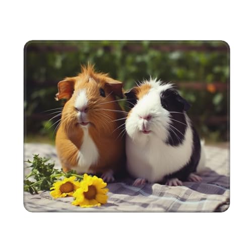 Tapis de souris en caoutchouc antidérapant Motif cochons d'Inde 30 x 25 cm avec bord cousu pour ordinateur portable à domicile ou bureau