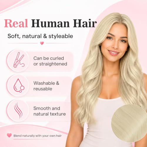Image of Moresoo Blonde Clip in Hair Extensions, 14inch PU Weft, Real Human Hair