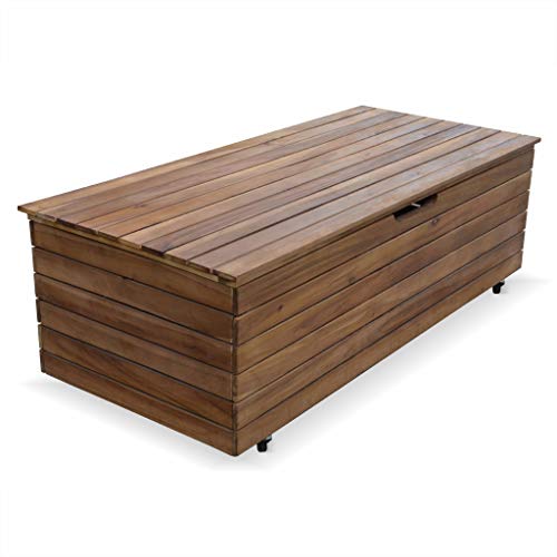 Baule da Giardino in Legno con rotelle, 110L, Saragosse, Marrone Naturale, 107x78x49 cm